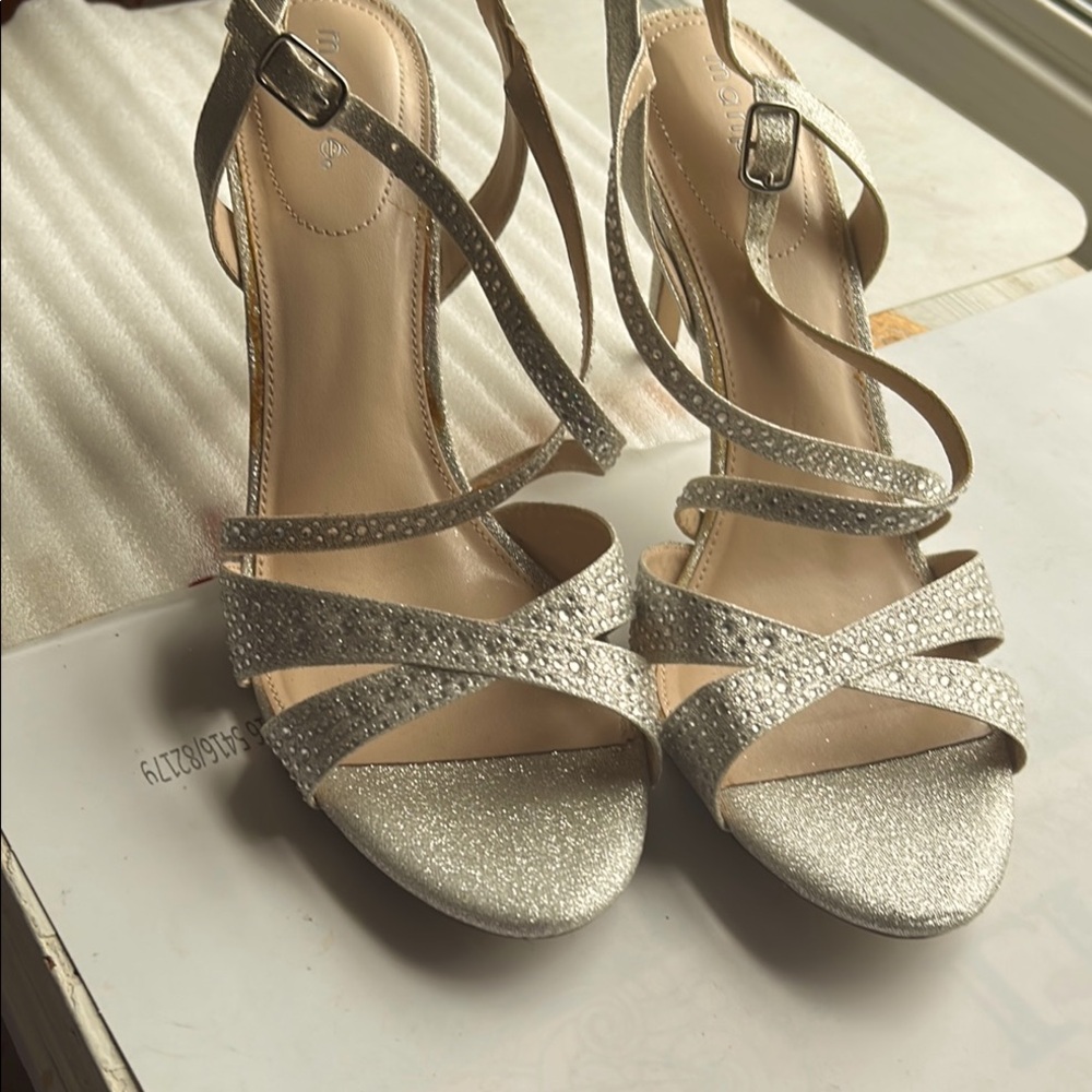 Maripe Silver Strappy Heels with Ankle Buckle